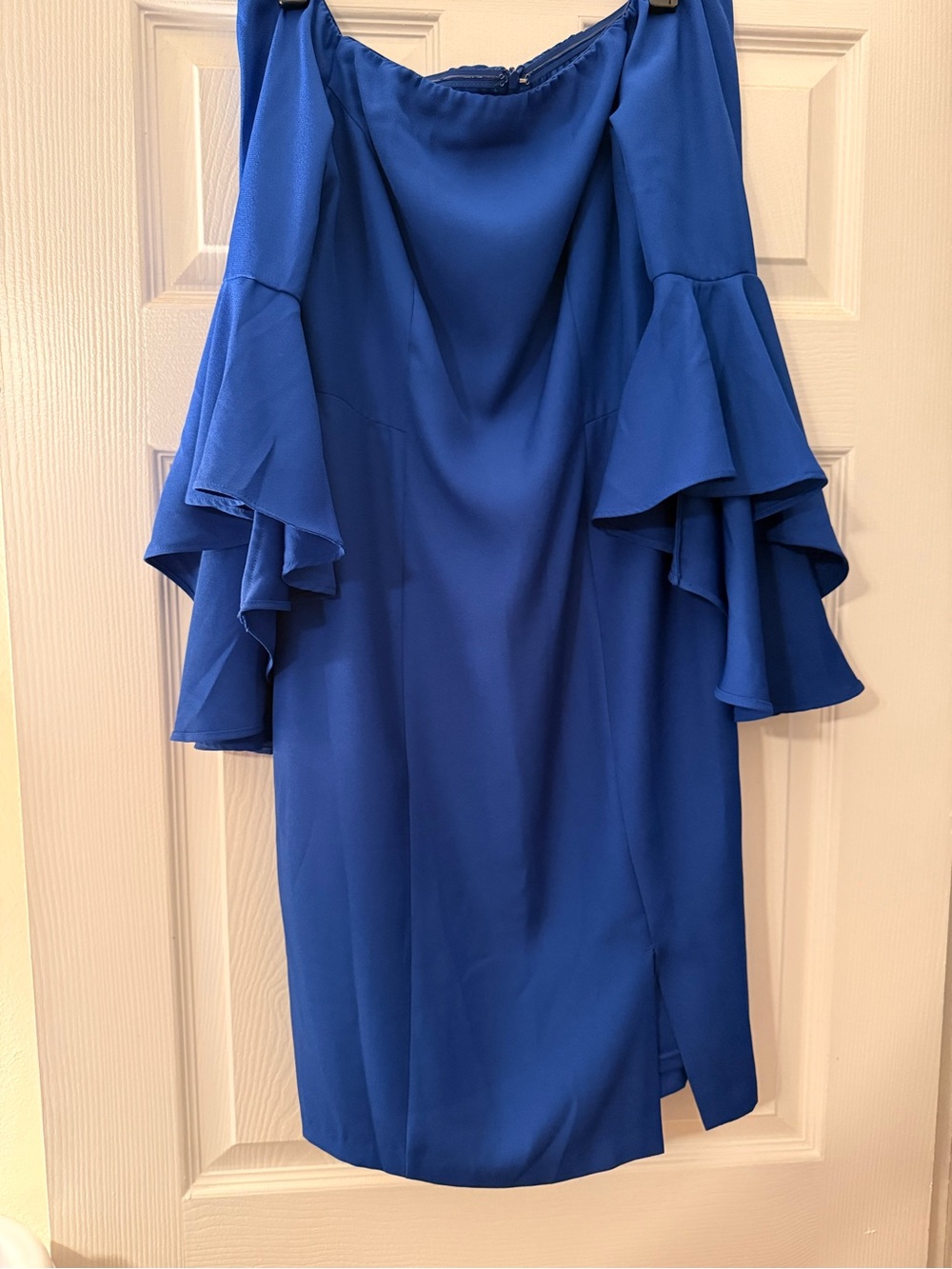 VENUS Royal Blue Midi Dress with Ruffle Sleeves